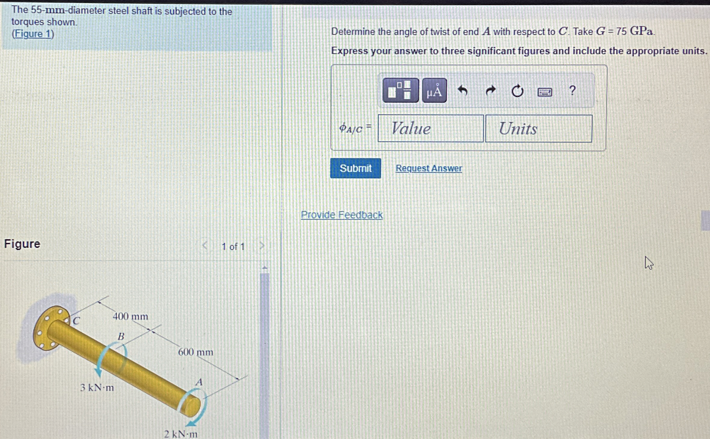The 5 5 - mm - diameter steel shaft is subjected