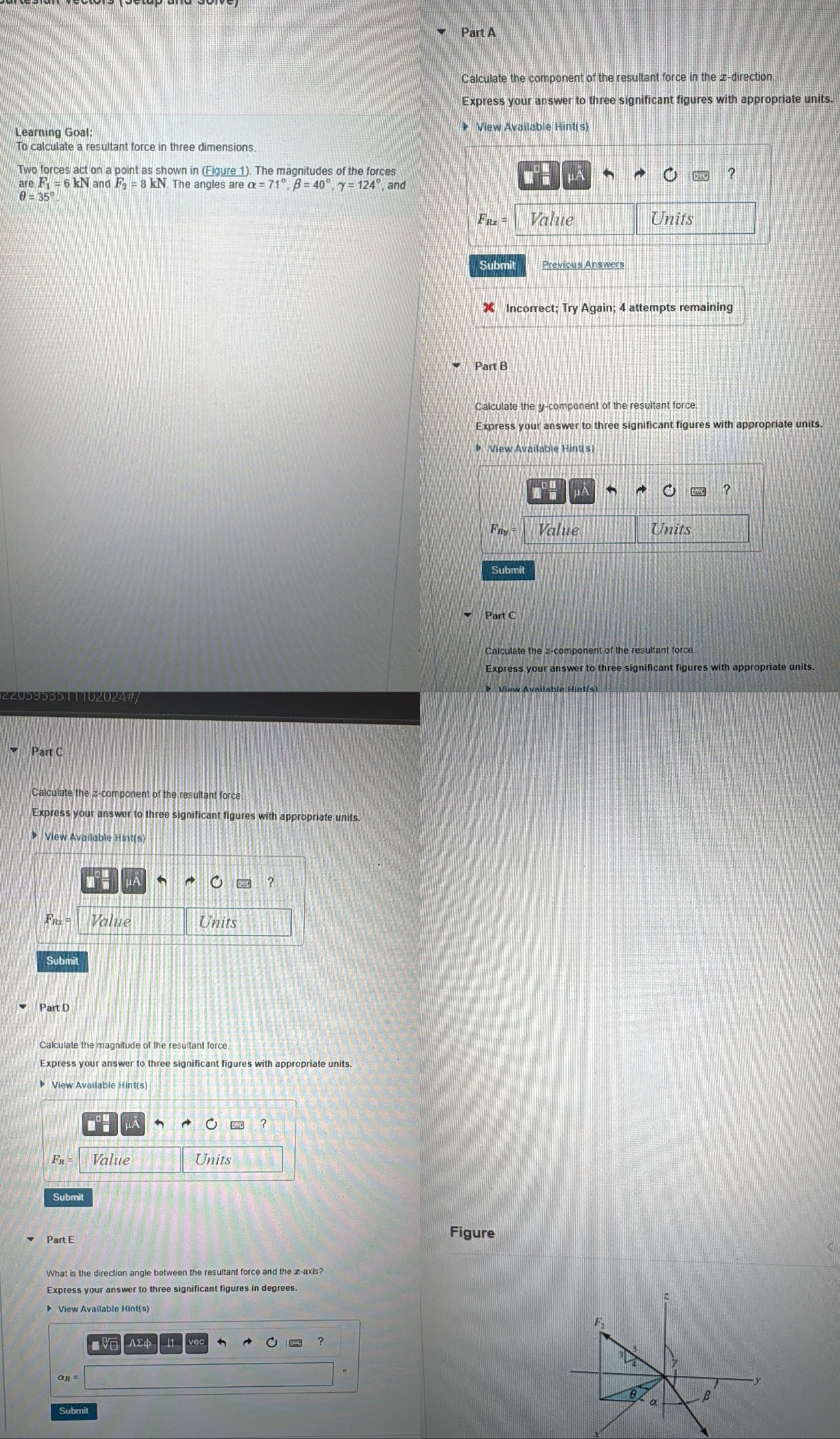 Part A Calculate the component of the resultant