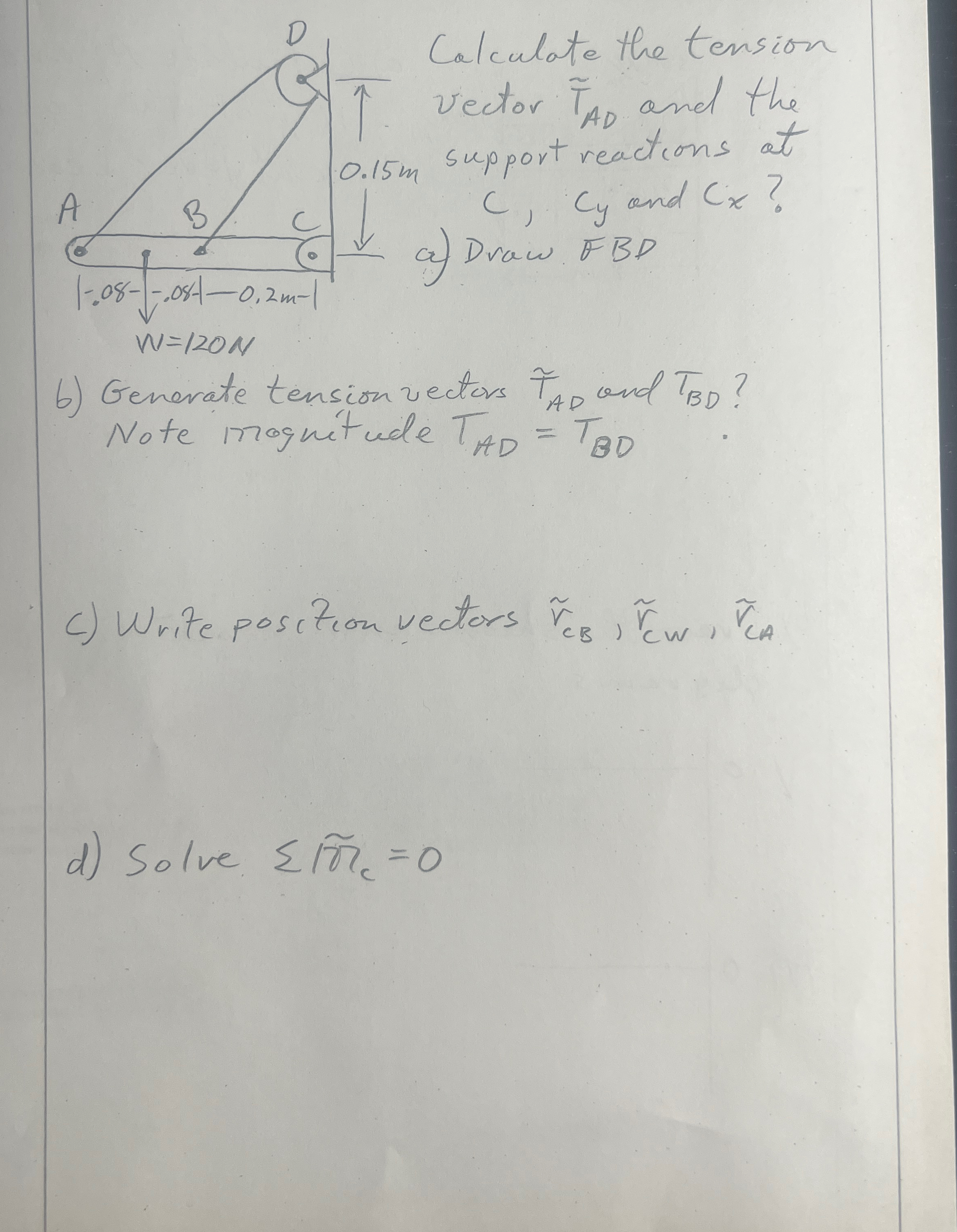 Calculate the tension vector tilde ( T ) A D and