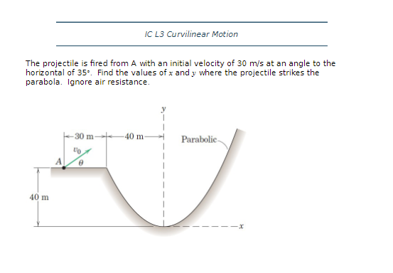 IC L 3 Curvilinear Motion The projectile is fired