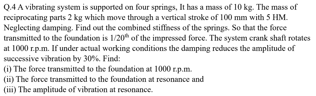Q . 4 A vibrating system is supported on four