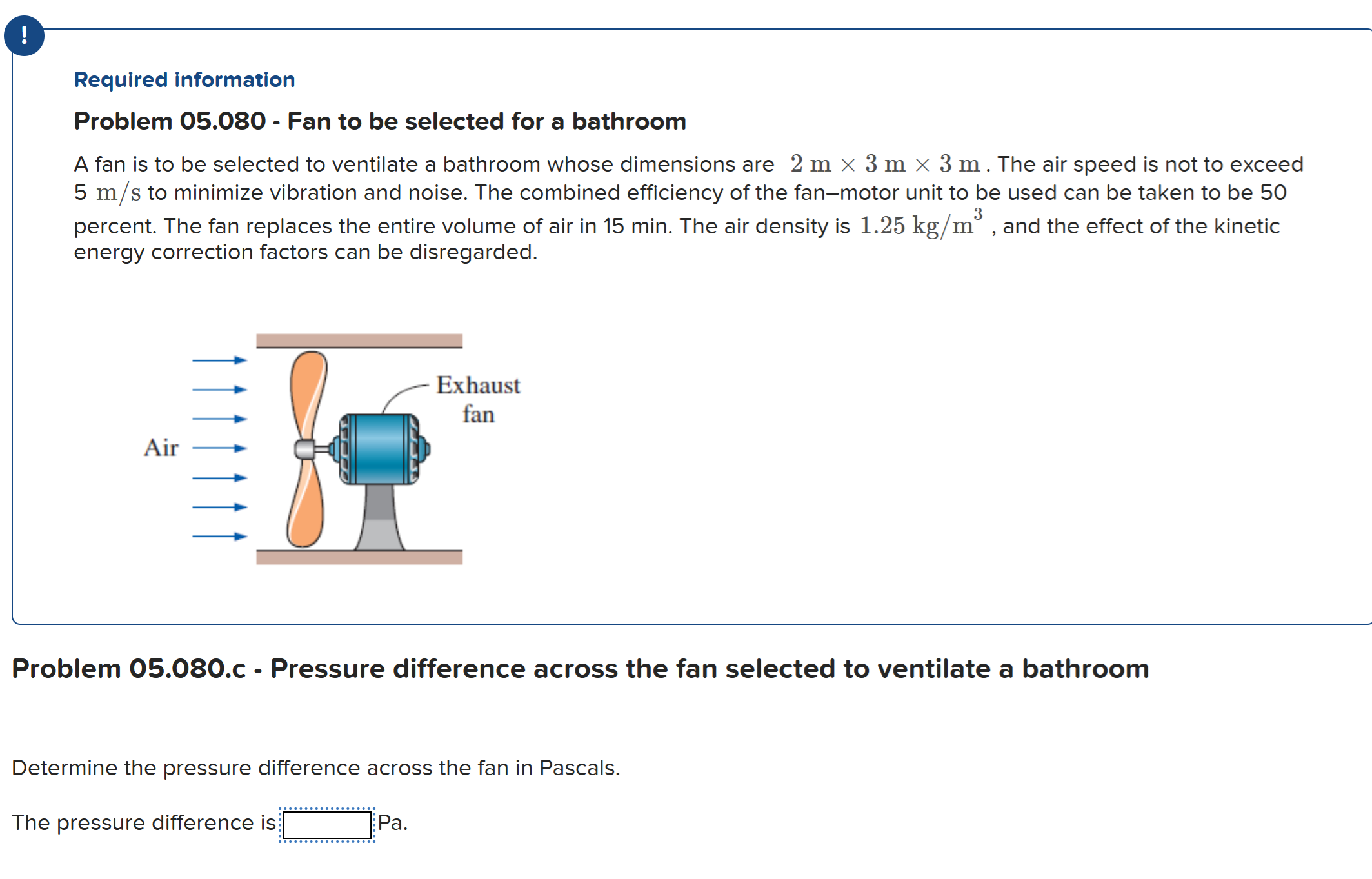Determine the pressure difference across the fan