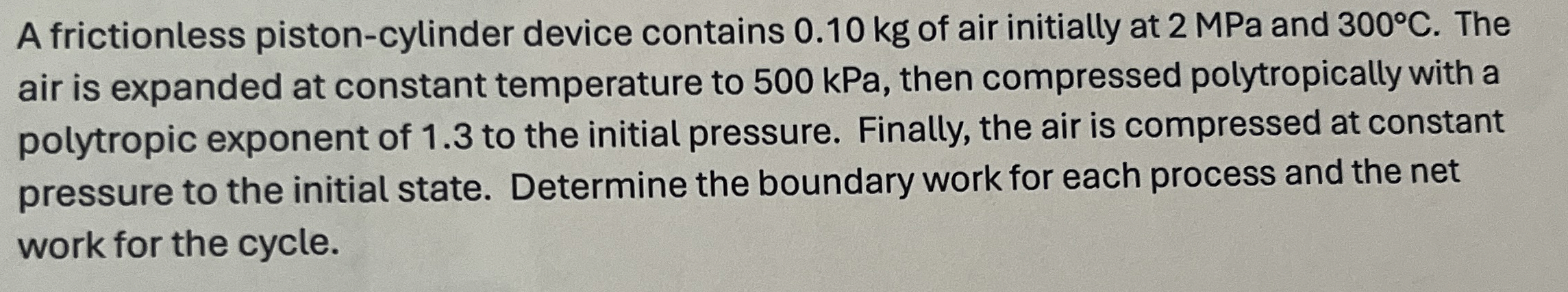 A frictionless piston - cylinder device contains