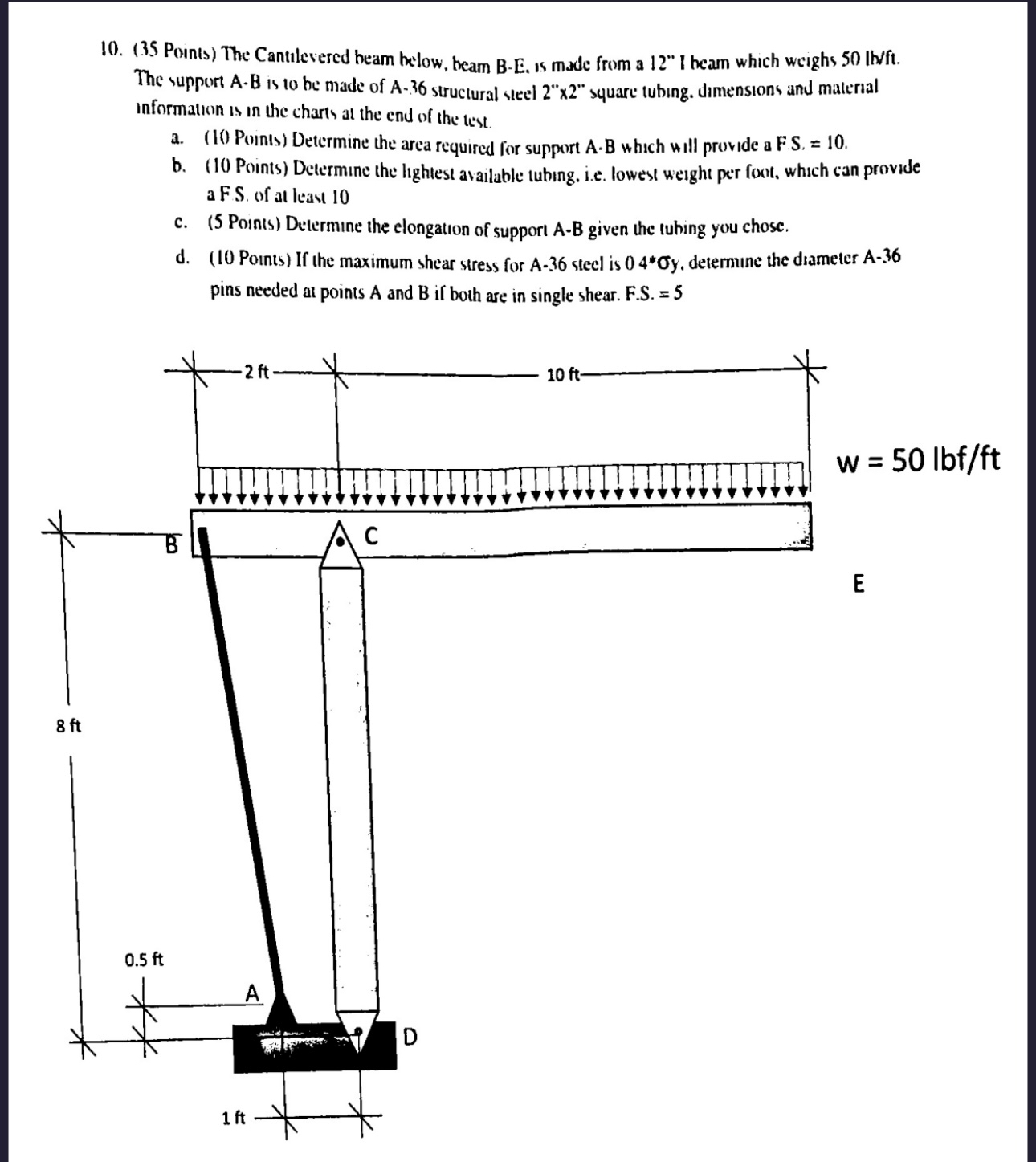 ( 3 5 Points ) The Cantilevered beam below, beam