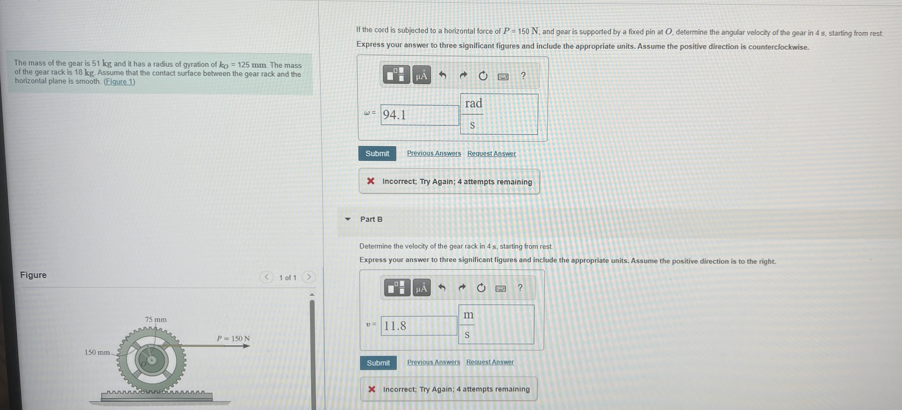 The mass of the gear is 5 1 kg and it has a