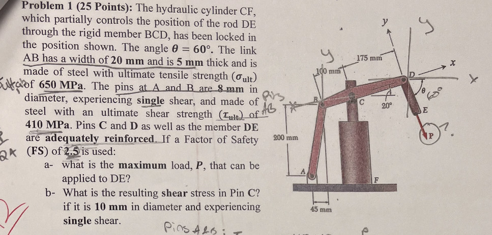 Problem 1 ( 2 5 Points ) : The hydraulic cylinder