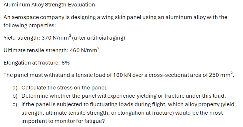 Aluminum Alloy Strength Evaluation An aerospace