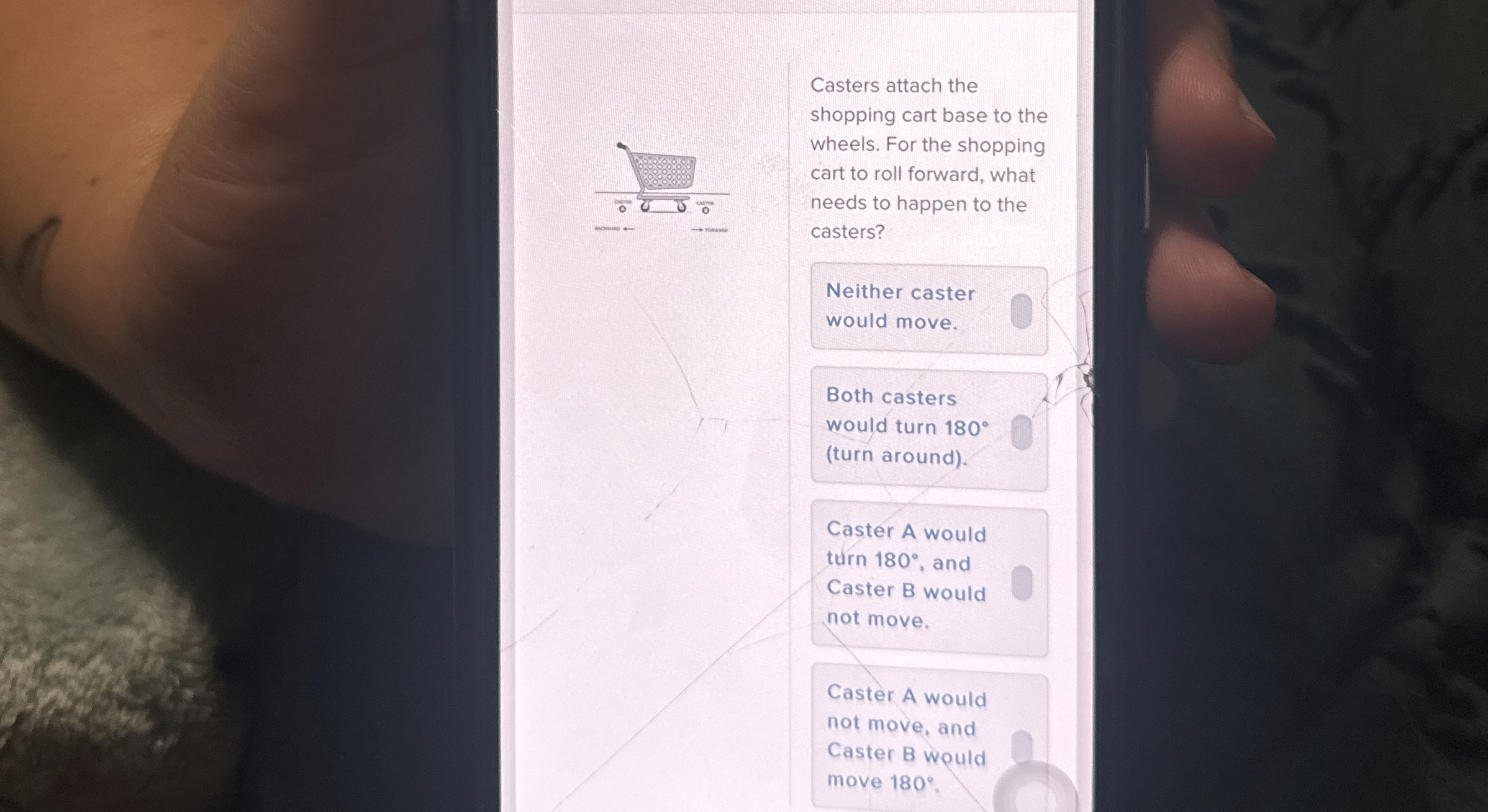 Casters attach the shopping cart base to the