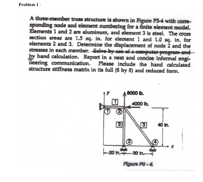 Problem 1 : A three - member truss structure is