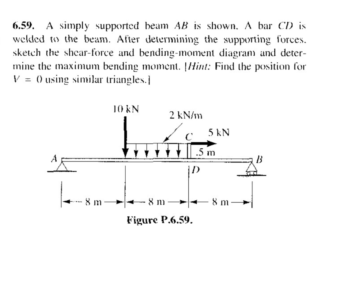 6 . 5 9 . A simply supported beam A B is shown. A