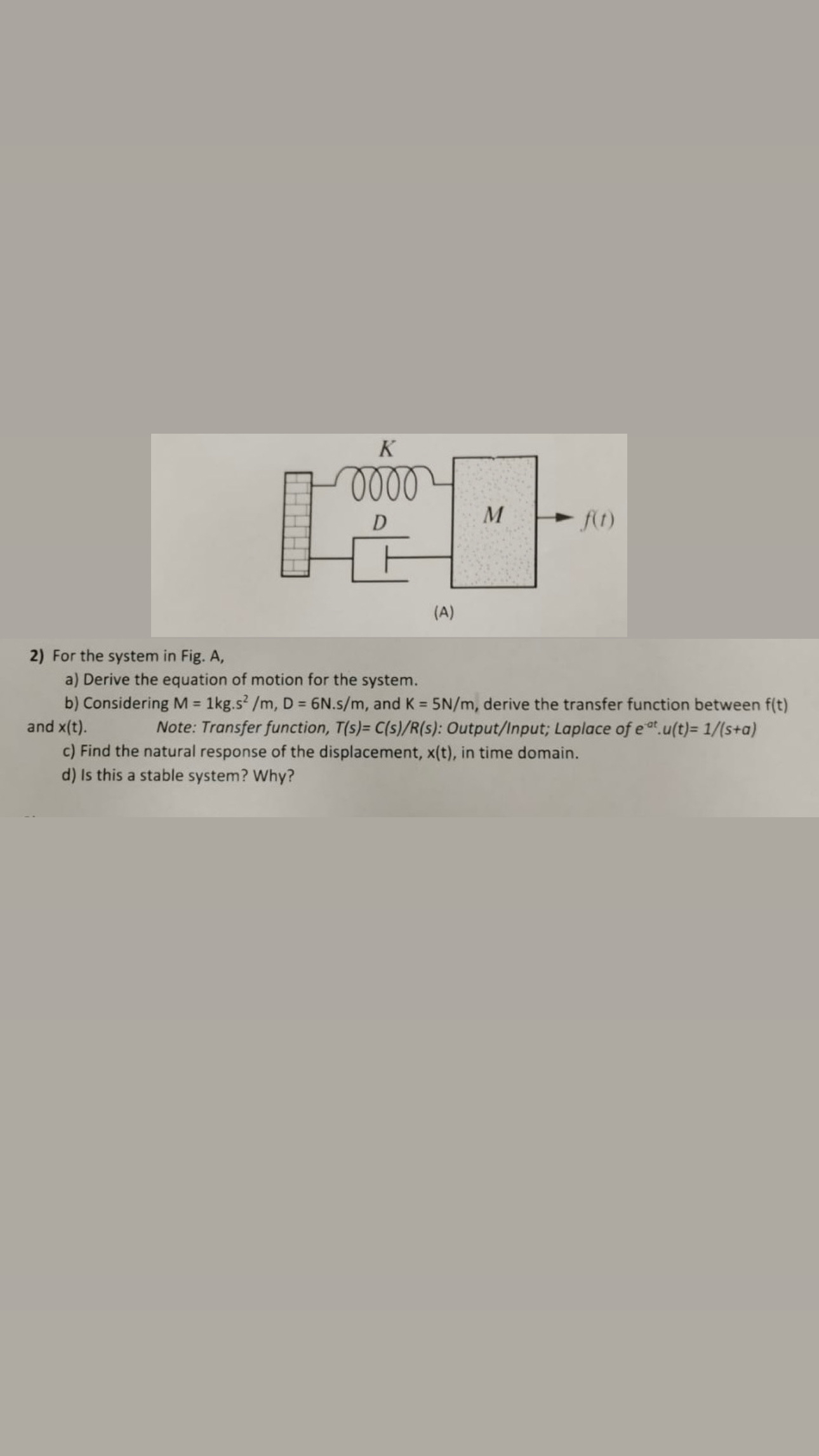For the system in Fig. A , a ) Derive the