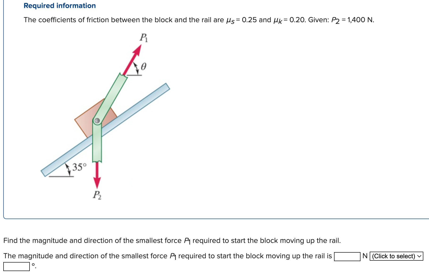 Required information The coefficients of friction