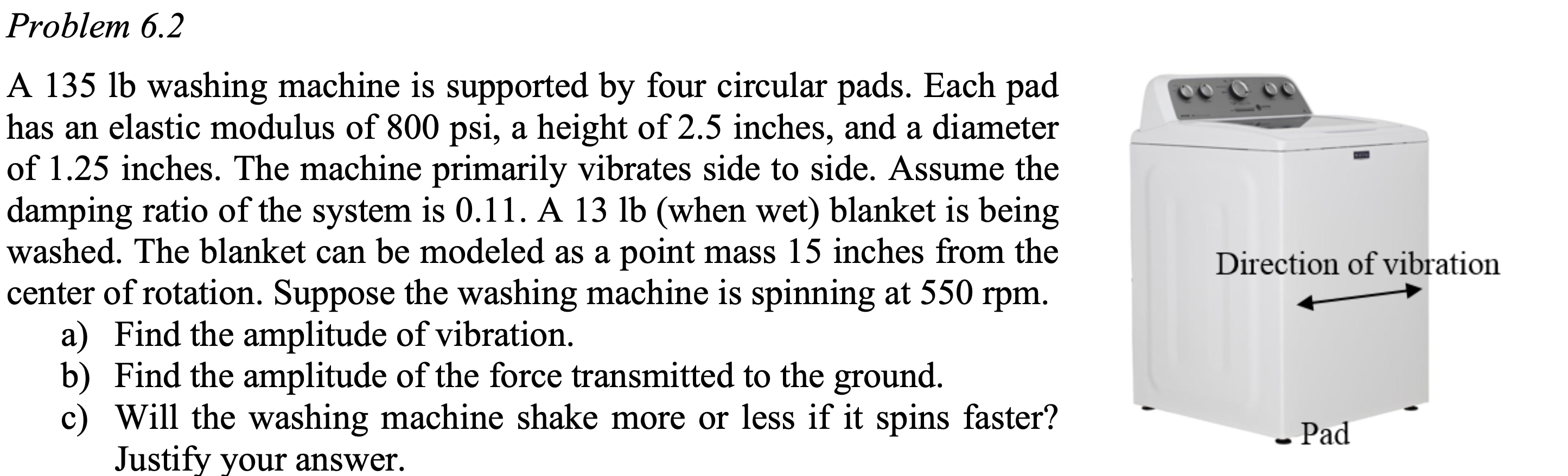 Problem 6 . 2 A 1 3 5 lb washing machine is