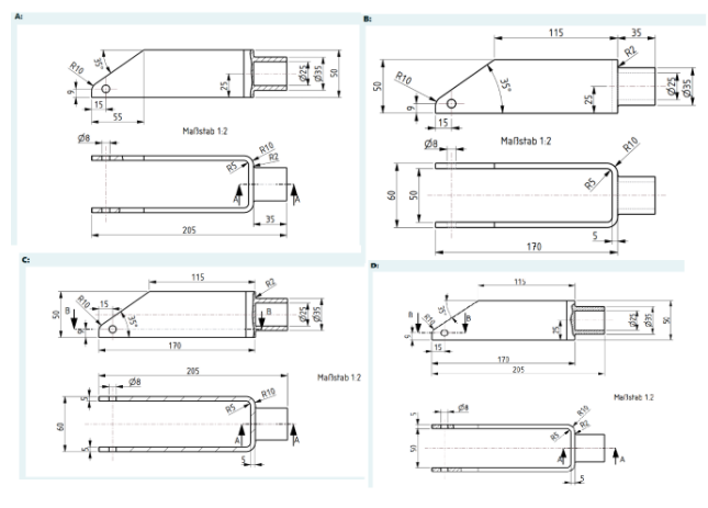 There are 4 different examples for dimensioning a
