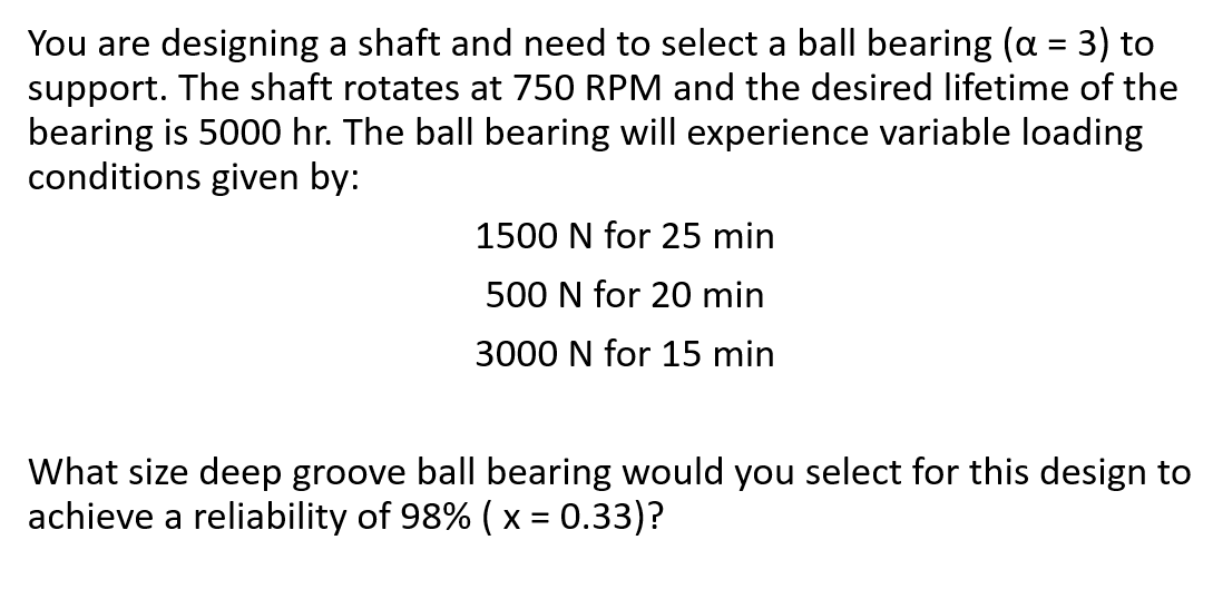 You are designing a shaft and need to select a