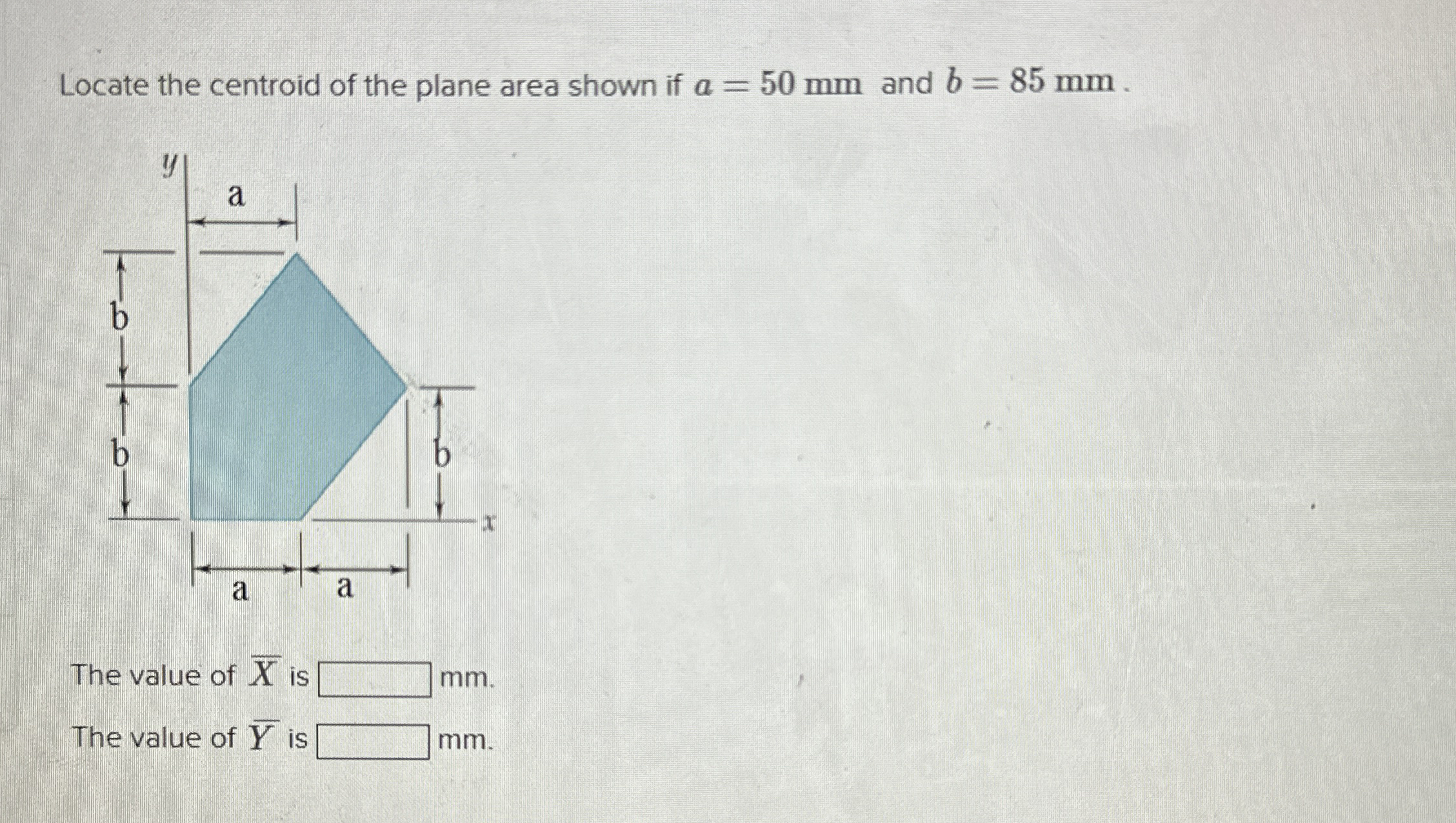 Locate the centroid of the plane area shown if a