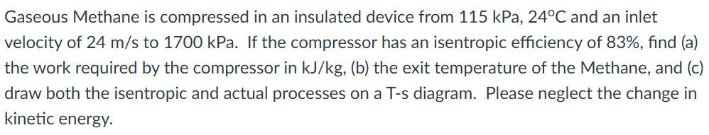 Gaseous Methane is compressed in an insulated