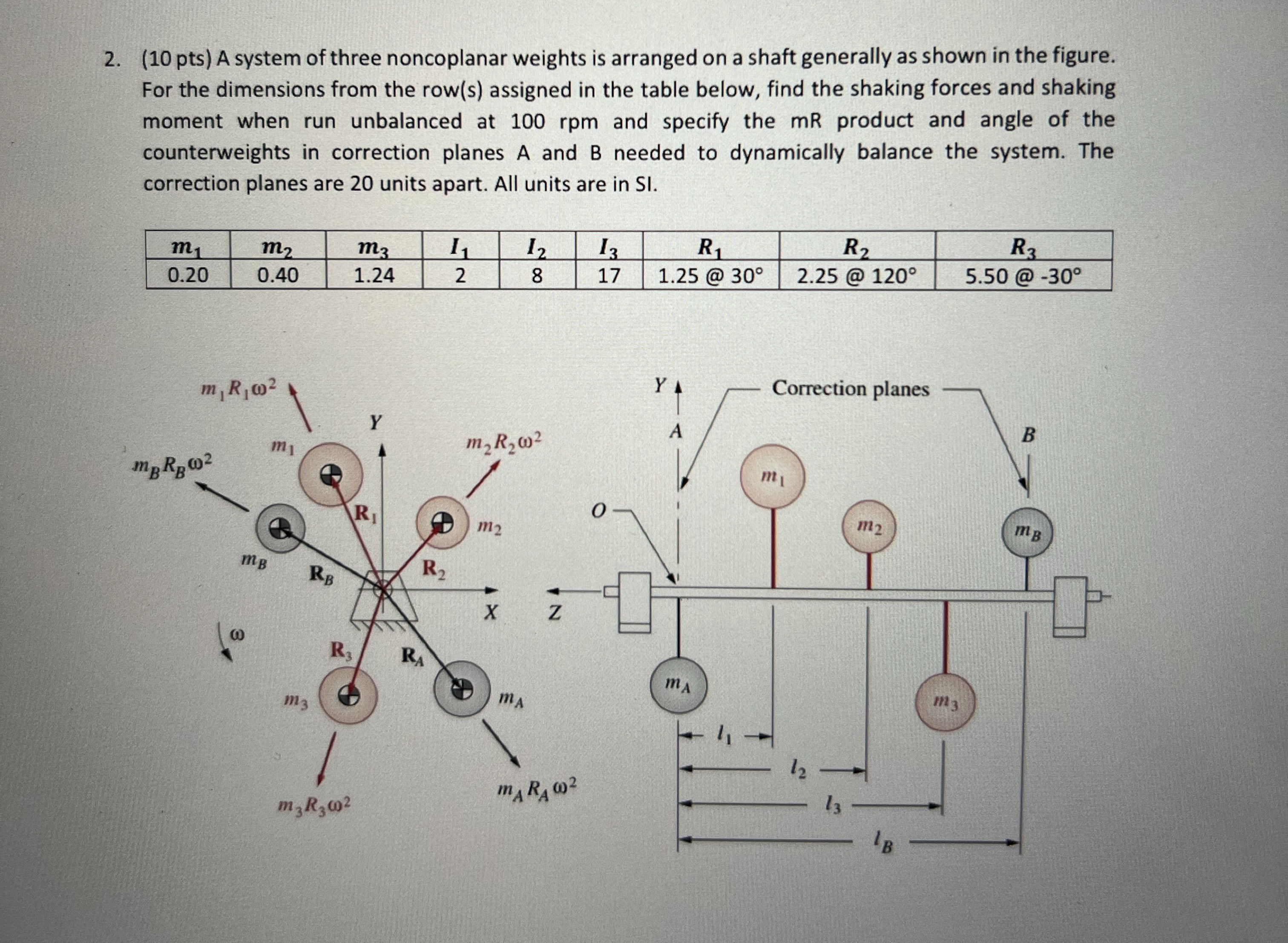 ( 1 0 pts ) A system of three noncoplanar weights