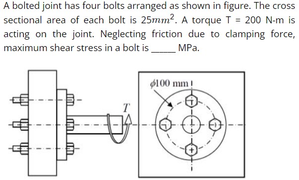 A bolted joint has four bolts arranged as shown