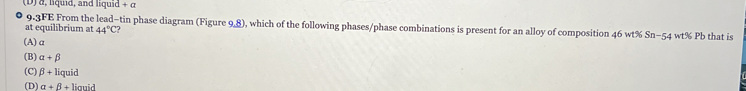 9 . 3 FE From the lead - tin phase diagram (