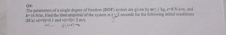 Q 4 : The parameters of a single degree of