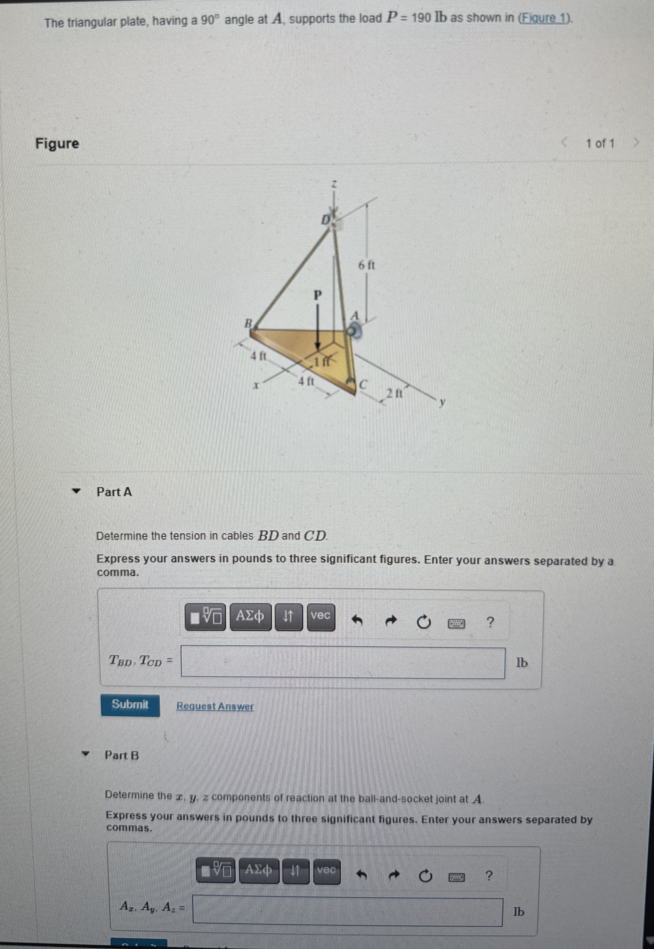 The triangular plate, having a 9 0 angle at A ,