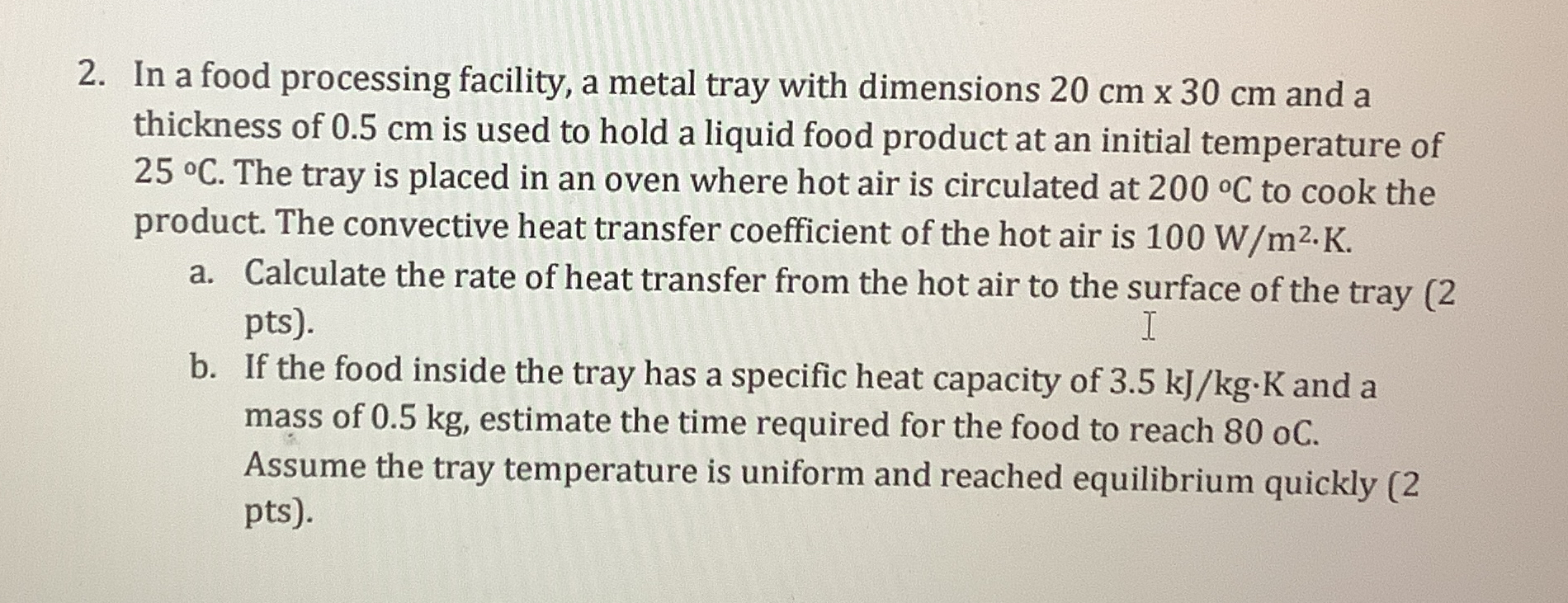 In a food processing facility, a metal tray with
