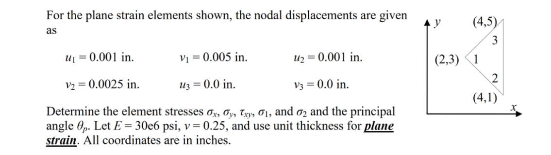 For the plane strain elements shown, the nodal