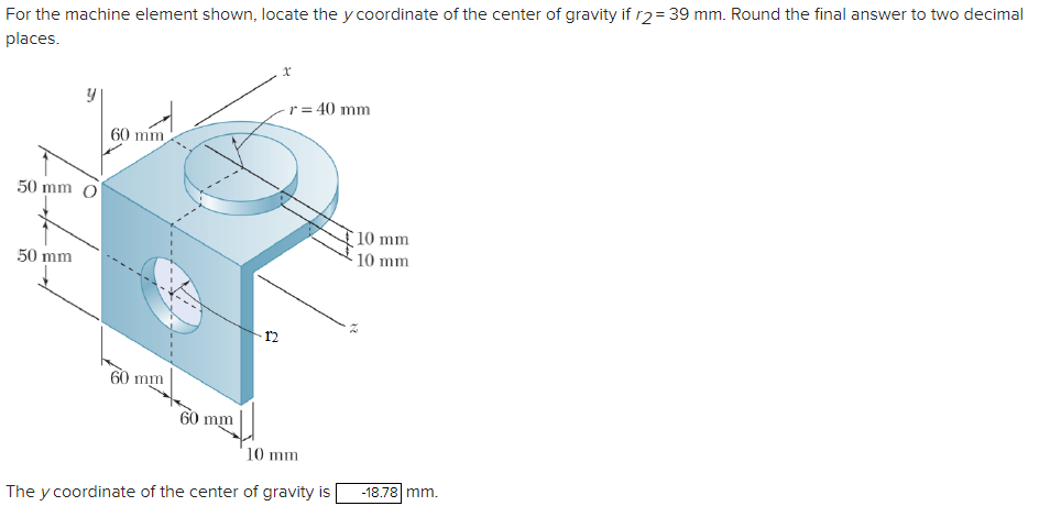 For the machine element shown, locate the y