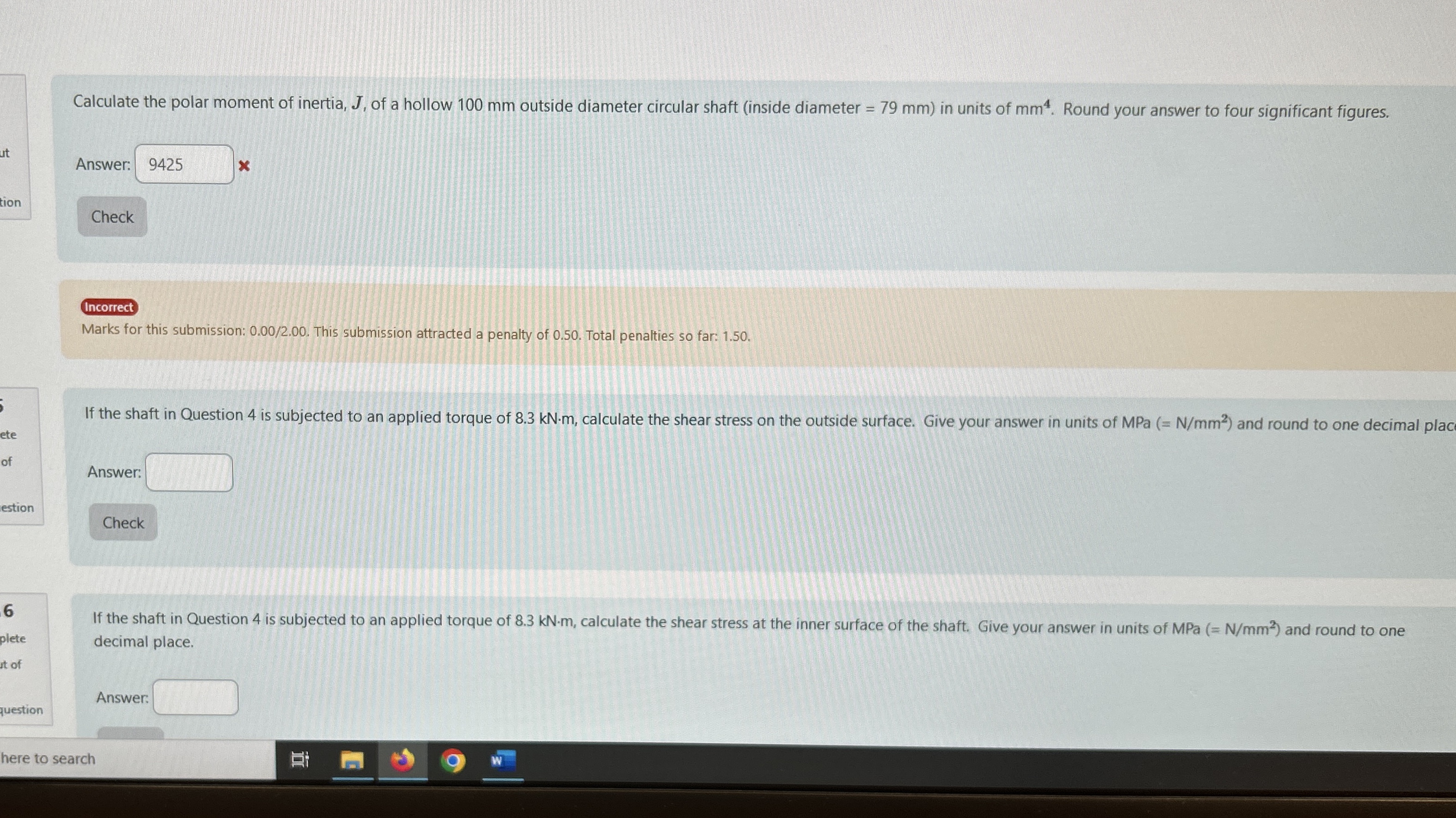 Calculate the polar moment of inertia, J , of a