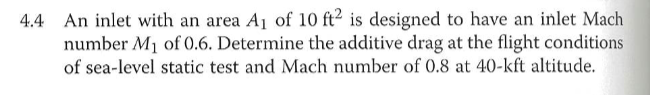 4 . 4 An inlet with an area A 1 of 1 0 f t 2 is
