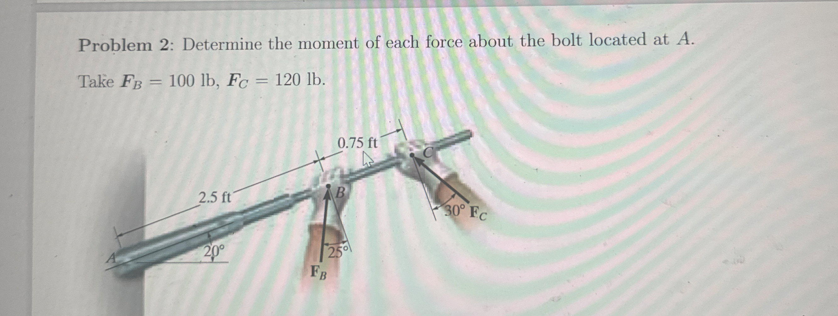 Problem 2 : Determine the moment of each force