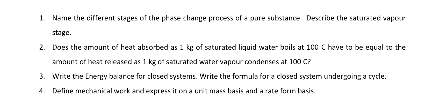 1 . Name the different stages of the phase change