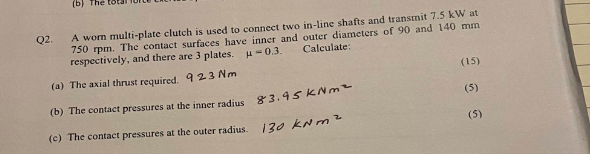 Q 2 . A worn multi - plate clutch is used to