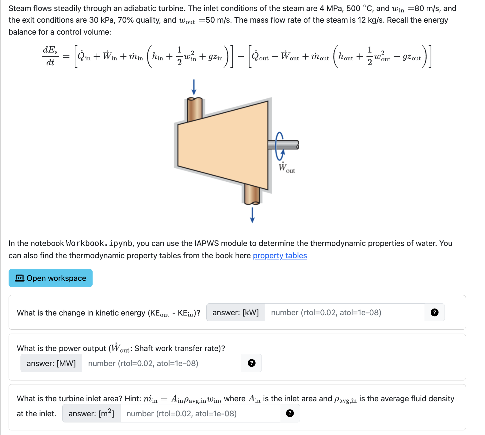 Steam flows steadily through an adiabatic