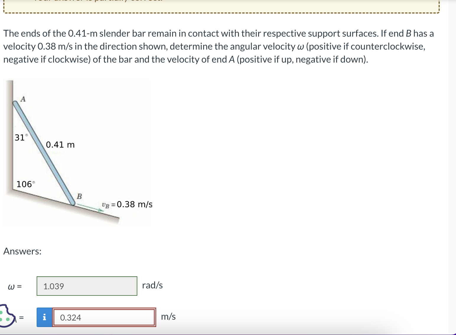 The ends of the 0 . 4 1 - m slender bar remain in