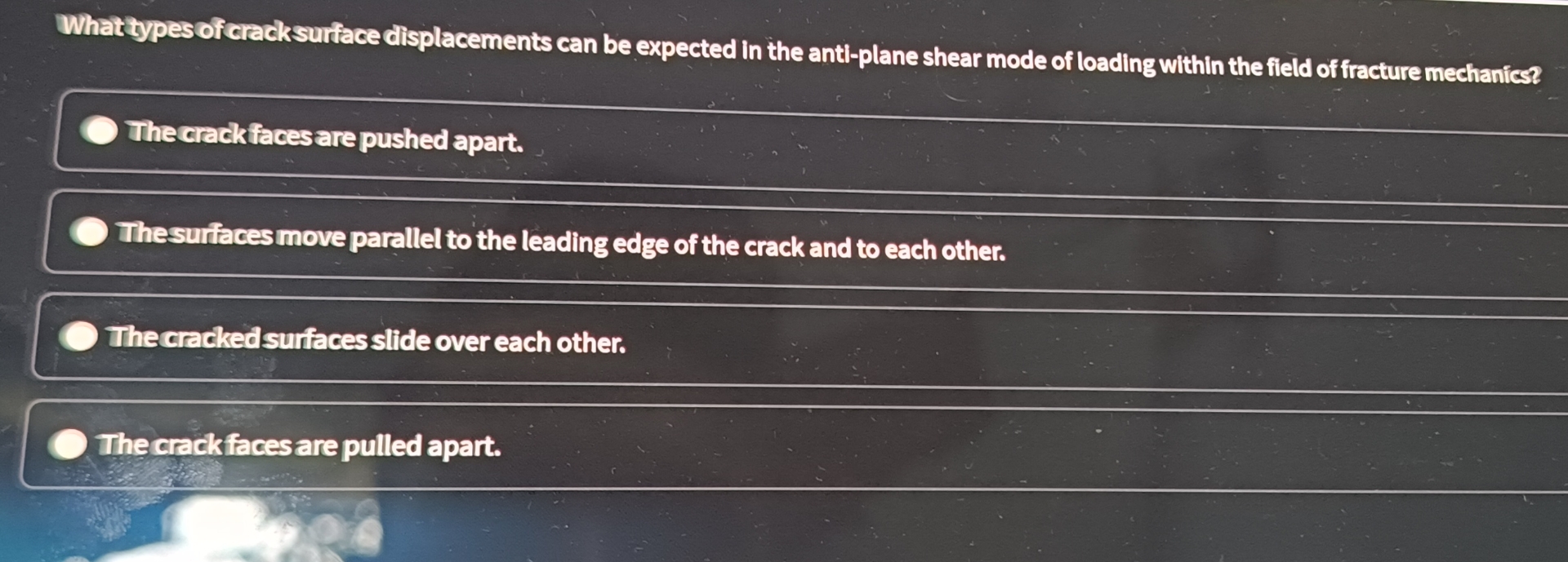 What types of crack surface displacements can be