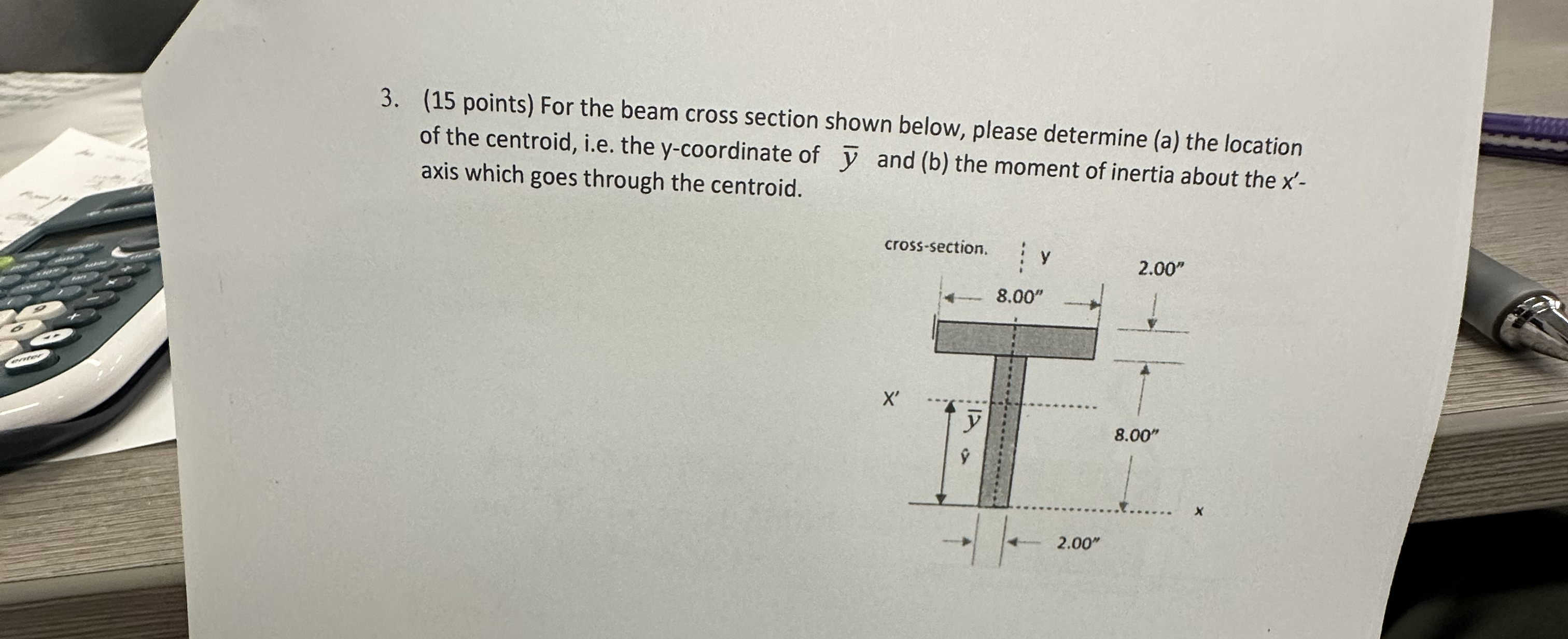 ( 1 5 points ) For the beam cross section shown