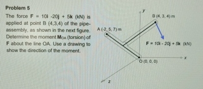 Problem 5 The force F = 1 0 i - 2 0 j + 5 k ( k N