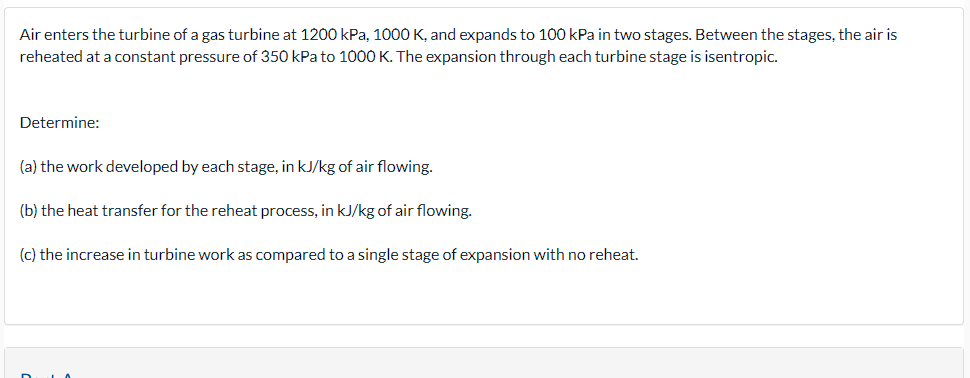 Air enters the turbine of a gas turbine at \ ( 1