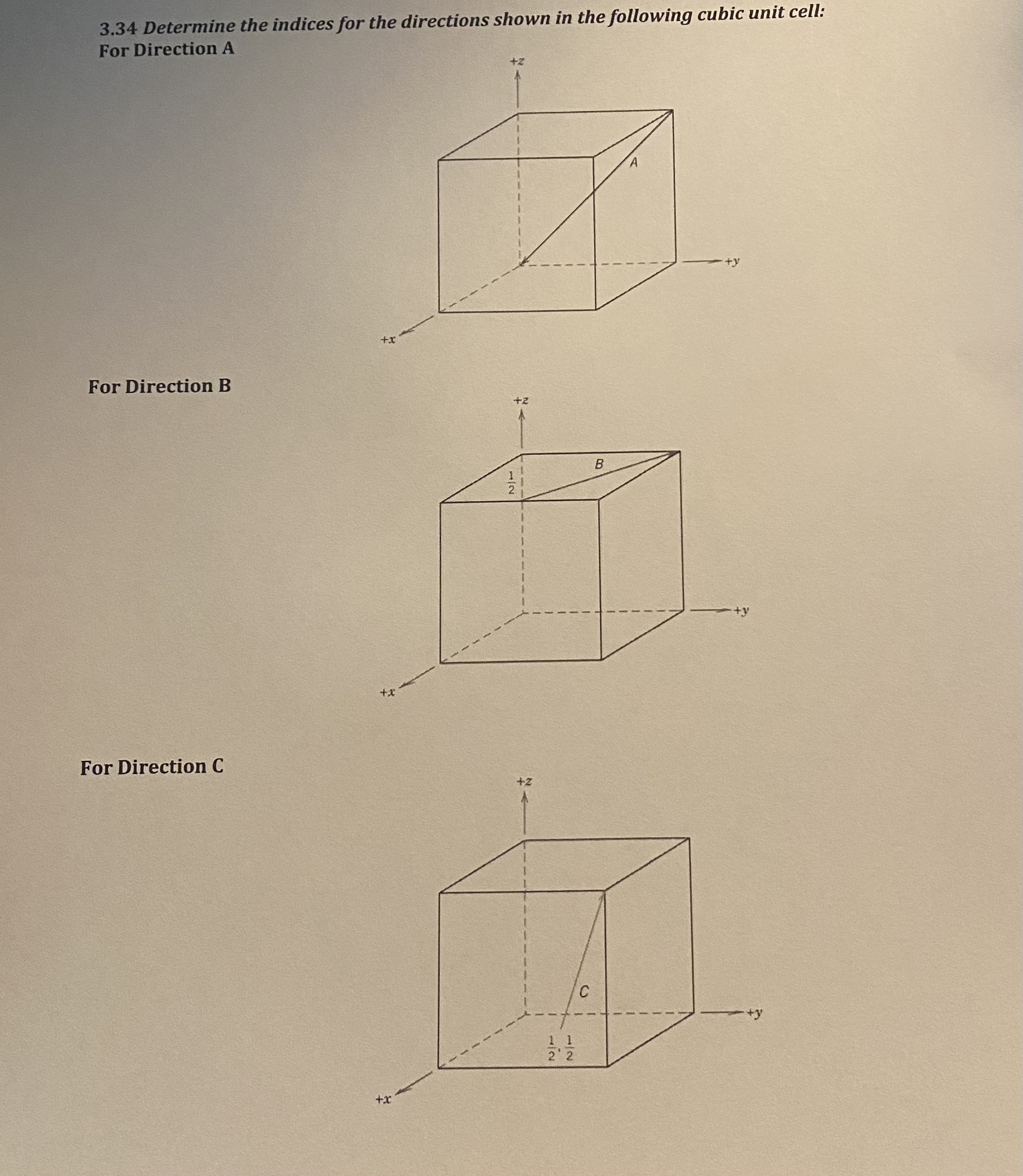 3 . 3 4 Determine the indices for the directions