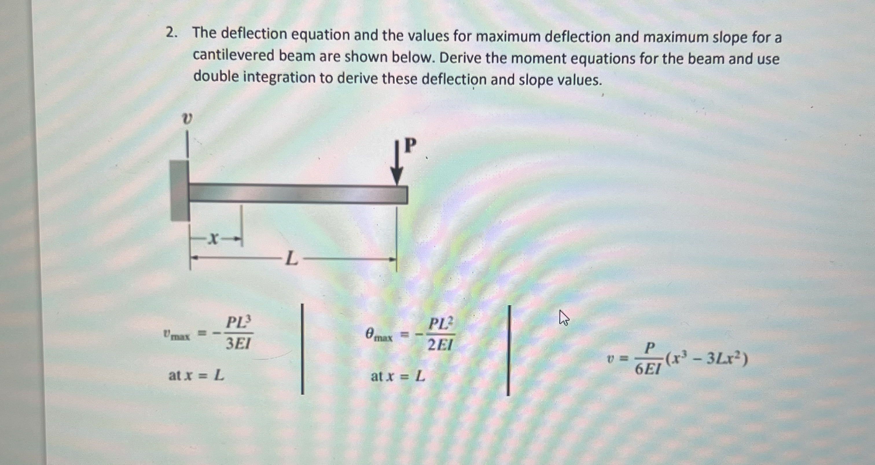 The deflection equation and the values for