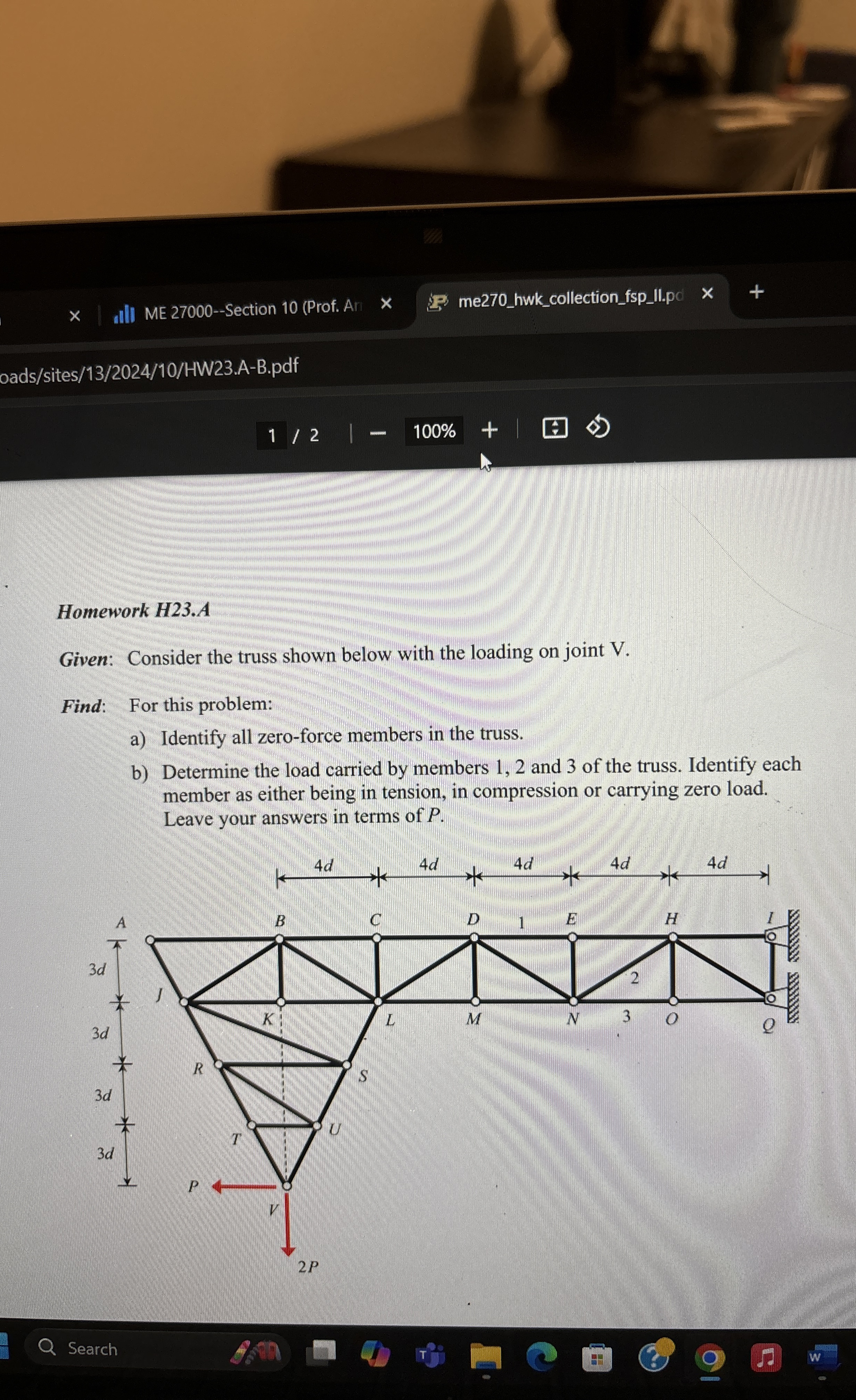 Homework H 2 3 . A Given: Consider the truss