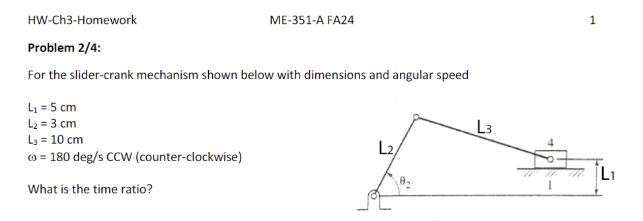 Problem 2 / 4 : For the slider - crank mechanism