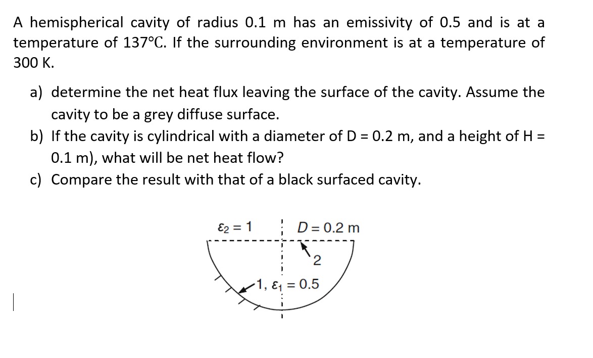 A hemispherical cavity of radius 0 . 1 m has an