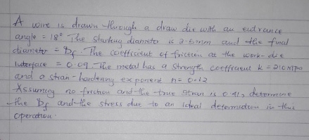 A wire is drawn throigh a draw die with au