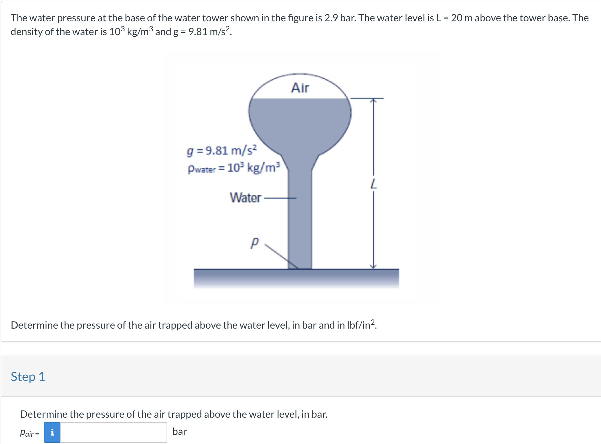 The water pressure at the base of the water tower