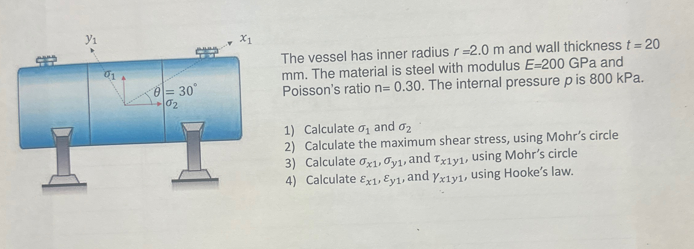 The vessel has inner radius r = 2 . 0 m and wall