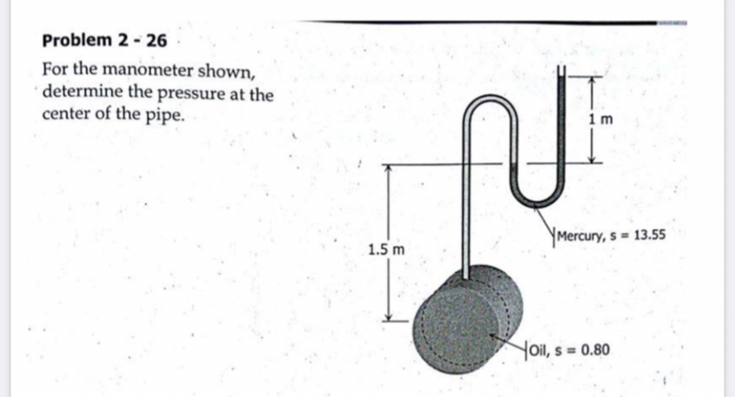 Problem 2 - 2 6 For the manometer shown,