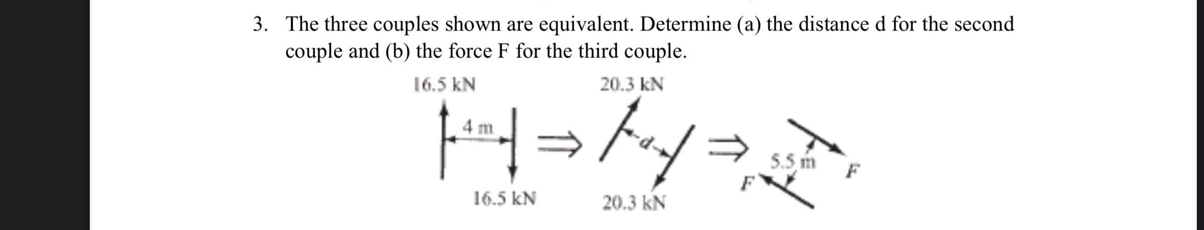 The three couples shown are equivalent. Determine